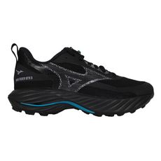MIZUNO WAVE RIDER GTX 3 SW 男女慢跑鞋4E-防潑水 越野 黑灰綠