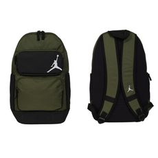 NIKE JORDAN ESSENTLALS雙肩後背包-肩背包 旅行包 軍綠黑白