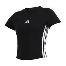 ADIDAS 女短版短袖T恤-休閒 上衣 慢跑 愛迪達 黑白