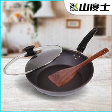 【山度士Sandox】奈米陶瓷3D螺旋紋30cm不沾平底鍋含鍋蓋-加贈木鏟