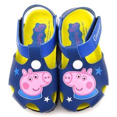 【鞋子部落】 粉紅豬小妹喬治豬前包式護趾軟木風格涼鞋 中童 PG4522 藍
