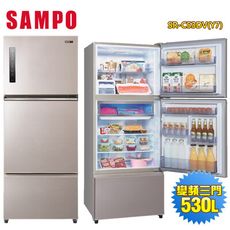 【SAMPO 聲寶】530公升一級能效極光鈦鋼板系列變頻三門冰箱SR-C53DV(Y7)~含拆箱定位
