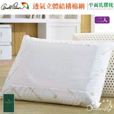 BUTTERFLY-台灣製造-雨傘牌透氣立體結構棉網平面乳膠枕-二入