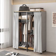 【慢慢家居】1.4米全包覆-現代簡約雙開簾衣櫃衣櫥 (W140xD50xH200cm 衣帽架 掛衣架