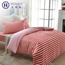 Hilton希爾頓 時尚條紋特級品300針織精梳棉單人床包被套3件組