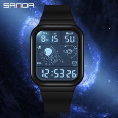 SANDA 方形太空人單顯電子錶 男女青少年腕錶