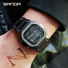 SANDA 復古街頭潮流金屬風格電子錶