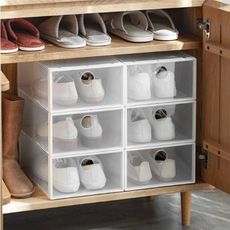 純白鞋盒 33x23x13cm 簡約 透明 加厚 塑料 組裝式 抽屜式 鞋櫃 可疊加 收納盒 純白