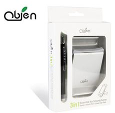 【OUI「為」精品】OBIEN 智慧型手機必備三合一配件組-手機架+觸控筆+擦拭貼 原價1180元