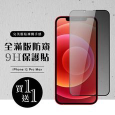 買一送一【IPhone 12 PRO MAX】 硬度加強版 黑框防窺全覆蓋鋼化玻璃膜 高透光防窺