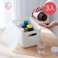 【日本霜山】無印風霧面附蓋把手收納盒-S-3個