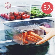 【日本霜山】掀蓋式層疊PET耐凍冰箱蔬果生鮮收納盒-3入