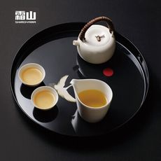 【日本霜山】和風白鶴圓形仿瓷托盤/茶盤/點心盤