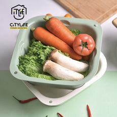【新加坡CITYLIFE】奈米抗菌PP方形雙層式蔬果瀝水籃
