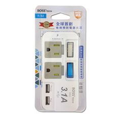 BOSS 2開2插3P高溫斷電USB插座 R-52 新安規 2開2插3P+雙USB