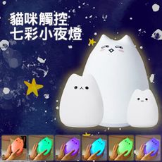 【富樂屋】療癒系貓咪觸控七彩小夜燈(人氣中貓充電款)
