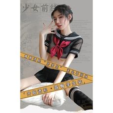 蝴蝶結透視網紗學生妹 甜美制服誘惑性感 激情套裝 情趣內衣7924