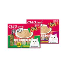 日本CIAO-啾嚕貓咪營養肉泥幫助消化寵物補水流質點心雙享綜合包40入/大袋