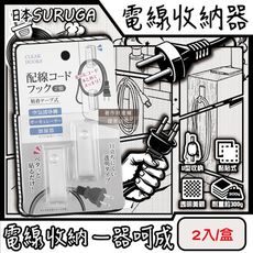 日本SURUGA-黏貼式U型理線掛鉤電線收納器2入/盒-透明固定款