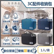生活良品-韓版3C配件耐磨防潑水耐碰撞大容量多功能可調式分隔收納包1入/袋(黑、藍、灰、藏青)