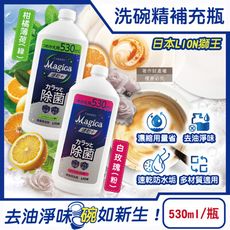 日本LION獅王-CHARMY Magica速乾+去油淨味濃縮洗碗精補充瓶530ml/瓶(碗盤洗滌)