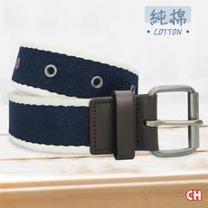 【CH-BELT 銓丞皮帶】流行雙配色 打釘造型 純棉織帶 男休閒腰帶(藍)