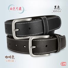 【CH-BELT 銓丞皮帶】造型男皮帶 米白車線 中性男皮帶腰帶(黑/咖)