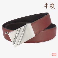 【CH-BELT 銓丞皮帶】牛皮-男士自動扣皮帶 免打孔 男皮帶紳士腰帶(暗紅)