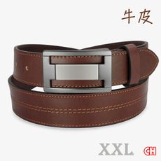 【CH-BELT 銓丞皮帶】牛皮加長XXL 車線造型 男紳士皮帶休閒腰帶(紅棕)