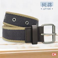 【CH-BELT 銓丞皮帶】純棉織帶 單排鉚釘 雙配色棉織帶 男休閒腰帶(灰)