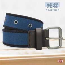 【CH-BELT 銓丞皮帶】純棉織帶 單排鉚釘 雙配色棉織帶 男休閒腰帶(藍)