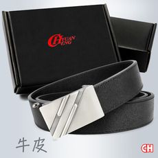 【CH-BELT 銓丞皮帶】真牛皮-實用牛皮男自動扣功能 紳士皮帶腰帶(黑)