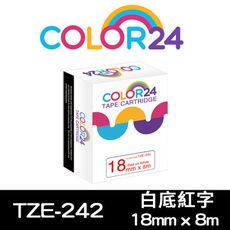 【COLOR24】for Brother TZE-242 (寬度18mm) 白底紅字相容標籤帶