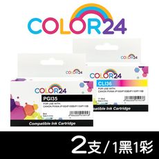 【COLOR24】for CANON PGI-35 + CLI-36 相容墨水匣組合-1黑1彩