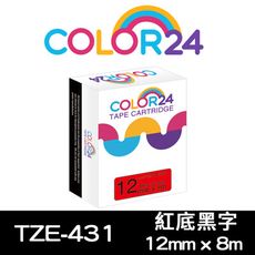 【COLOR 24】for Brother TZE-431(寬度12mm) 紅底黑字相容標籤帶