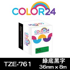 【COLOR 24】for Brother TZE-761 (寬度36mm) 綠底黑字相容標籤帶