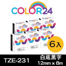 【COLOR24】for Brother TZE-231 (寬度12mm)白底黑字相容標籤帶／6入組