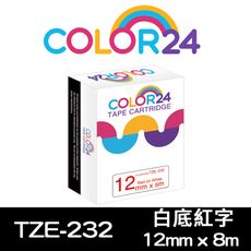 【COLOR24】for Brother TZE-232 (寬度12mm) 白底紅字相容標籤帶