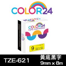 【COLOR24】Brother TZE-621 (寬度9mm) 黃底黑字相容標籤帶