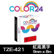 【COLOR24】Brother TZE-421 (寬度9mm) 紅底黑字相容標籤帶