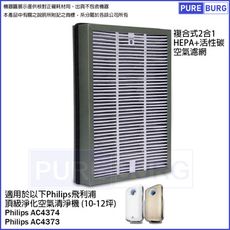 適用Philips飛利浦【AC4374 AC4373】頂級空氣清淨機複合式2合1活性碳HEPA濾網