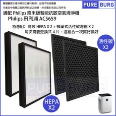 【適用Philips飛利浦】空氣清淨機AC5659濾網2片HEPA+活性碳FY5185 FY5182