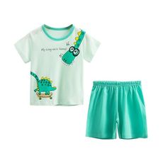 春夏童裝 透氣短袖上衣 褲子套裝 外出服 居家服 兒童睡衣綠色長頸龍雪倫媽咪屋