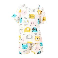 春夏童裝 透氣短袖上衣 褲子套裝 外出服 居家服 兒童睡衣 貓咪頭(寬肩版)-雪倫媽咪屋