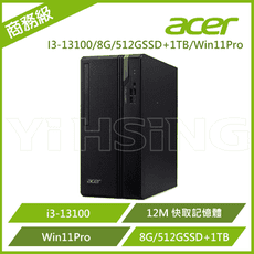 Acer 宏碁 商務桌電 Veriton S2715G (i3-13100/8GB/1TB+512G