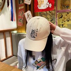可愛刺繡貓咪棒球帽軟頂老帽鴨舌帽運動帽子