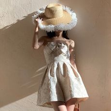 大毛邊麥稈草帽 夏季時尚大檐帽 防曬遮陽帽 海邊渡假造型爵士帽子