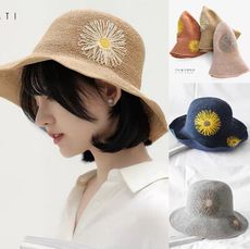 手鈎太陽花草帽可折疊遮陽帽沙灘帽渡假防曬帽子