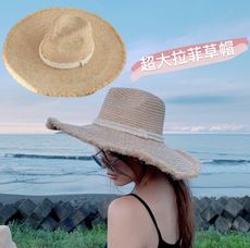 超大檐毛邊拉菲草帽 夏天沙灘渡假 防曬遮陽帽 巴拿馬禮帽 海邊紳士草帽子