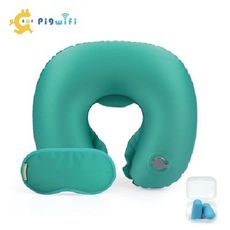 【PIGWIFI】 旅行按壓式多用途頸枕 (送收納袋/眼罩/耳塞) u型枕 充氣枕 頸枕 頭枕 脖枕
